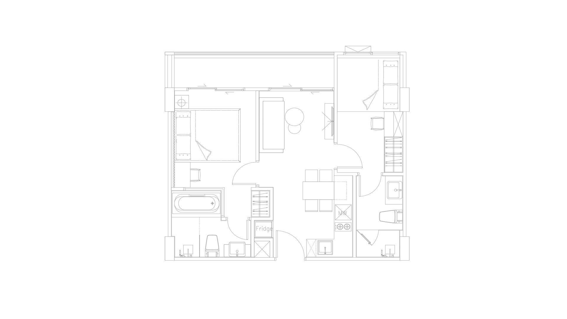 Планировка кондомониума 2 спальни в корпусе Building B Fantasea Condo Rawai in Rawai, Thailand, ЖК Fantasea Condo Rawai № 11009